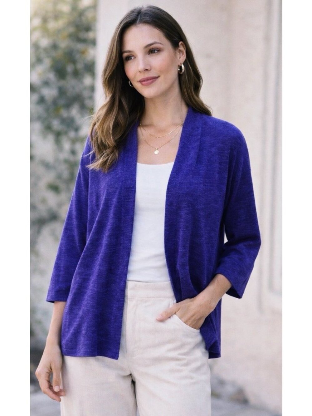 Eileen Fisher Organic Linen Cotton Blend Open Front Cardigan Size 1X